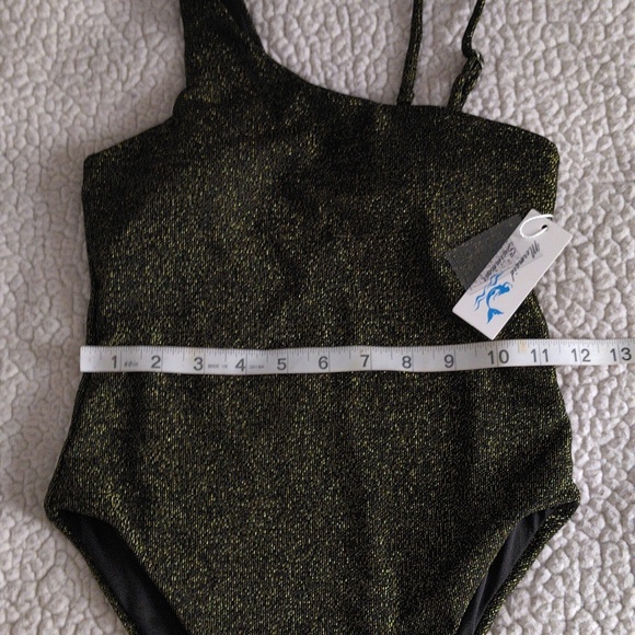 Mermaid Swimwear Size Small High Cut Waist Gold Metallic One Piece Bathing Suit - Picture 9 of 14